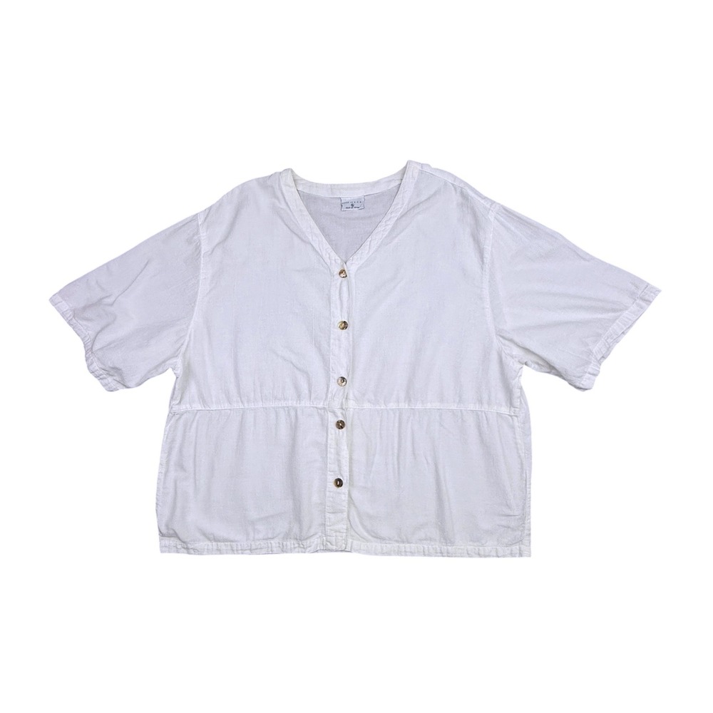 CMC Color Me Cotton Top Womens Extra Large White Boho Button Front Short Sleeve
